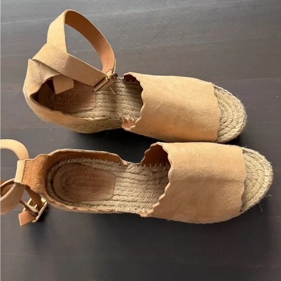 Chloe Lauren Espadrille Suede Beige Wedges size 8 - Picture 9 of 12
